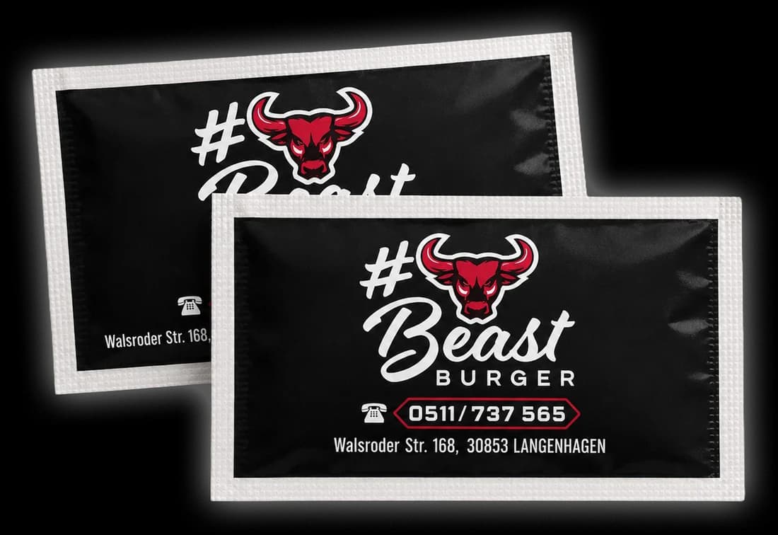 Beast Burger için üretilen kişiye özel ıslak mendil